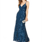 Vestido de noite feminino Nightway com lantejoulas, alças finas, decote em V, comprimento total, bainha, azul, tamanho 8