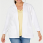 Moletom com capuz feminino Karen Scott Sport French Terry com frente aberta, branco, tamanho X-G