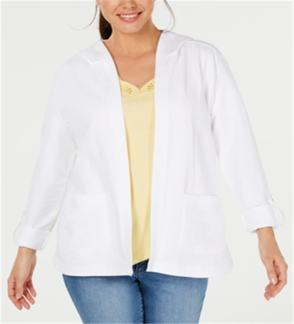 Moletom com capuz feminino Karen Scott Sport French Terry com frente aberta, branco, tamanho X-G