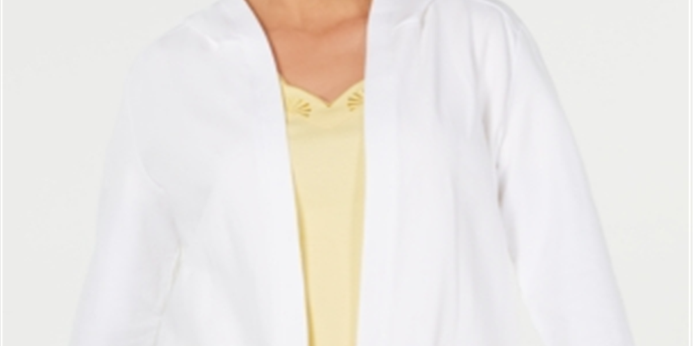 Moletom com capuz feminino Karen Scott Sport French Terry com frente aberta, branco, tamanho X-G