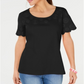 Camiseta feminina Karen Scott de algodão bordada, preta, tamanho M