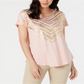 JM Collection Blusa Feminina Chevron Paint Estampada Rosa Tamanho Pequeno