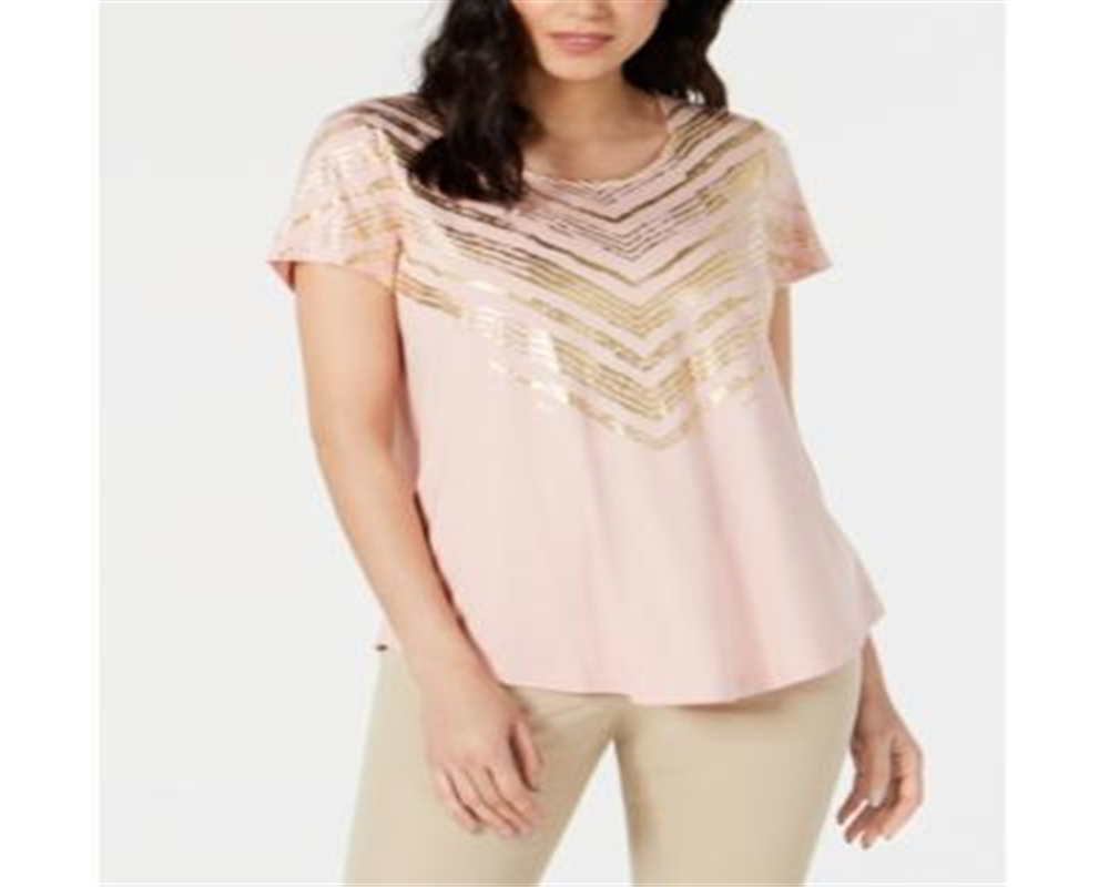 JM Collection Blusa Feminina Chevron Paint Estampada Rosa Tamanho Pequeno