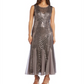 Vestido de noite feminino R &amp; M Richards, sem mangas, com lantejoulas, gola alta, plissado, marrom, tamanho 16