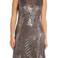 Vestido de noite feminino R &amp; M Richards, sem mangas, com lantejoulas, gola alta, plissado, marrom, tamanho 16