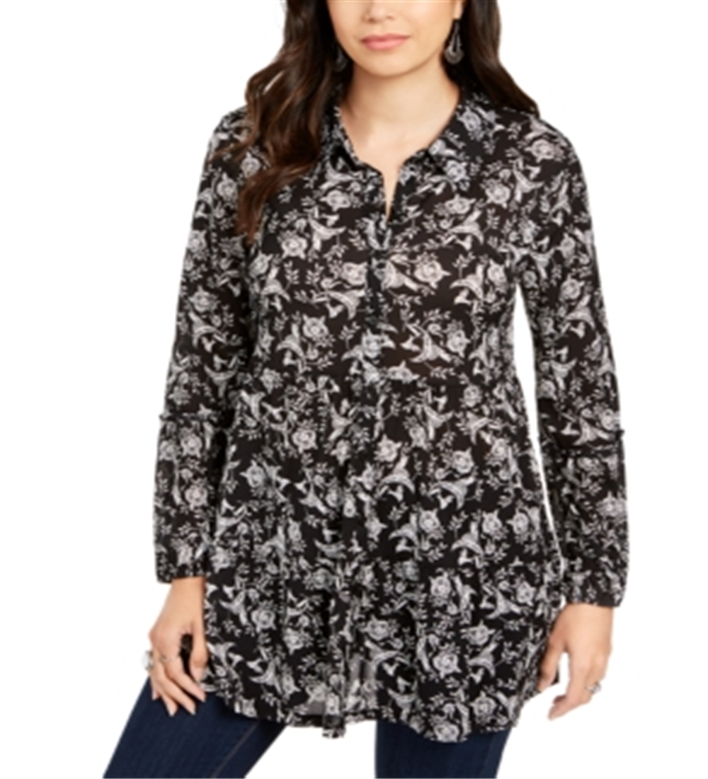 Blusa feminina estampada em camadas Style &amp; Co, preta, tamanho M