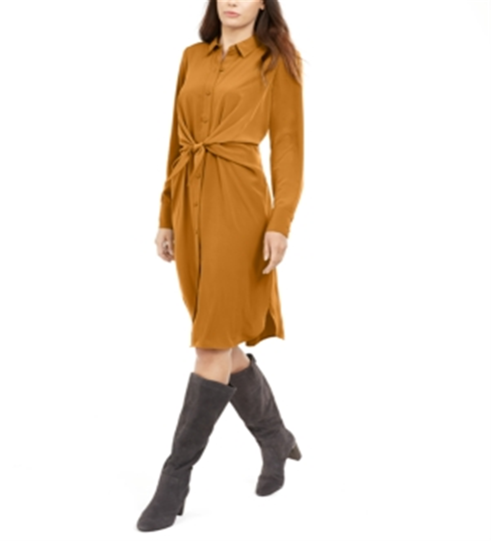 Vestido camisa feminino Alfani com amarração frontal, amarelo, tamanho 4, pequeno