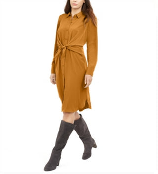 Vestido camisa feminino Alfani com amarração frontal, amarelo, tamanho 4, pequeno