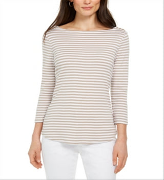 Blusa listrada feminina Charter Club manga 3/4 marrom tamanho grande