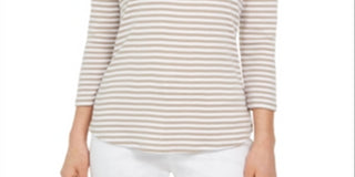 Blusa listrada feminina Charter Club manga 3/4 marrom tamanho grande