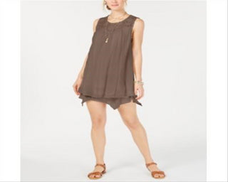 Vestido feminino estilo &amp; co com bainha e lenço de renda marrom, tamanho grande