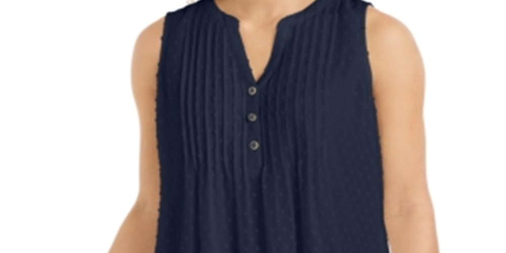 Charter Club Top plissado feminino com bolinhas, azul, tamanho pequeno
