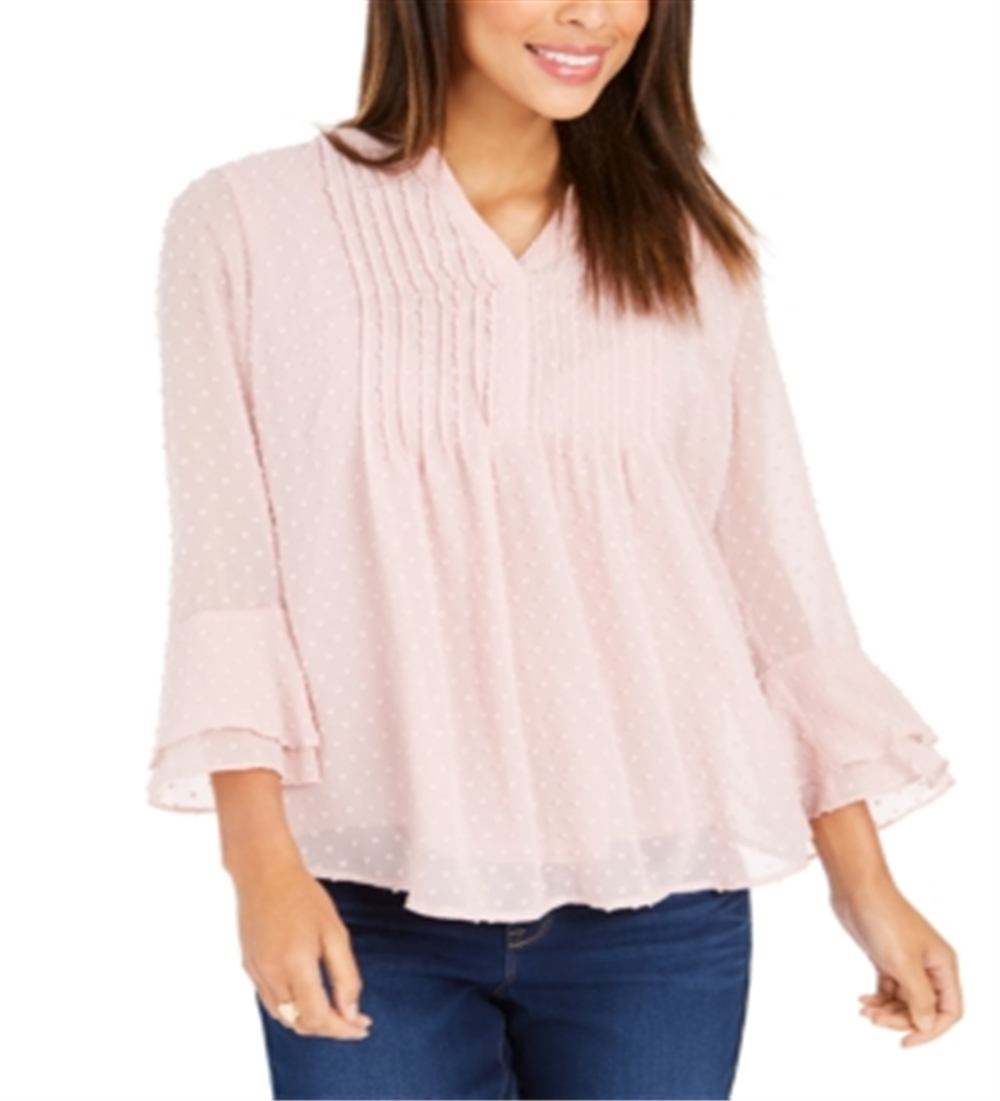 Charter Club Blusa feminina texturizada com babados duplos e pregas rosa tamanho pequeno