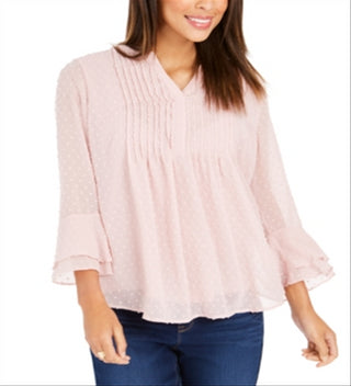 Charter Club Blusa feminina texturizada com babados duplos e pregas rosa tamanho pequeno