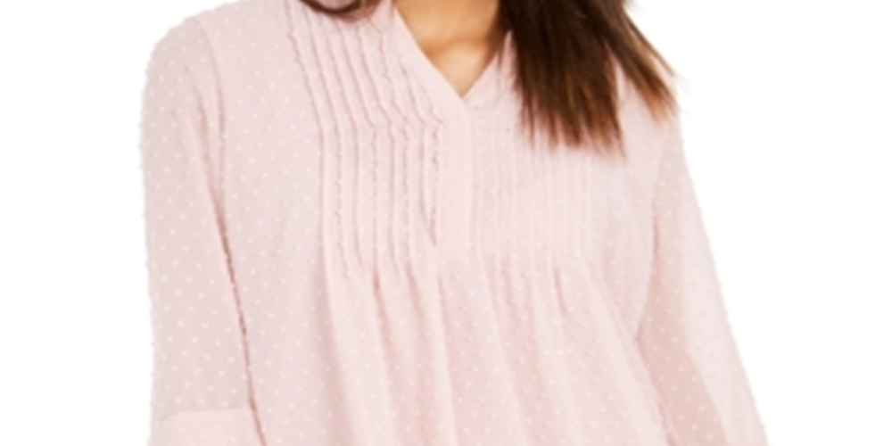 Charter Club Blusa feminina texturizada com babados duplos e pregas rosa tamanho pequeno