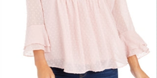 Charter Club Blusa feminina texturizada com babados duplos e pregas rosa tamanho pequeno