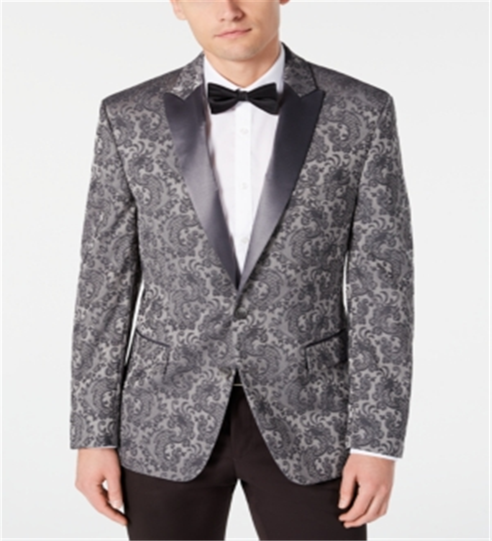 Blazer masculino com estampa paisley Ryan Seacrest Distinction, tamanho 44, prateado