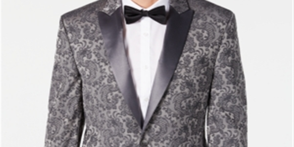 Blazer masculino com estampa paisley Ryan Seacrest Distinction, tamanho 44, prateado