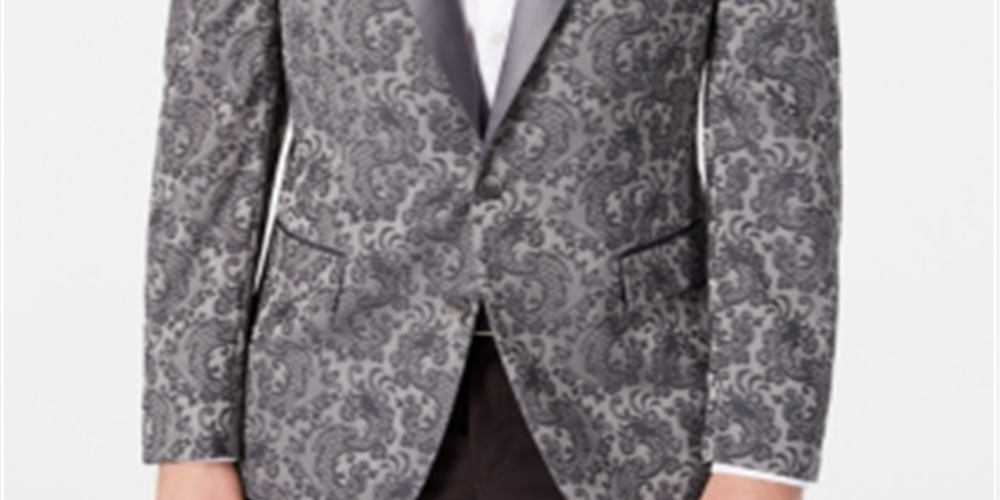 Blazer masculino com estampa paisley Ryan Seacrest Distinction, tamanho 44, prateado