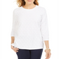 Karen Scott Top esportivo feminino texturizado com bolinhas e manga 3/4, branco, tamanho G