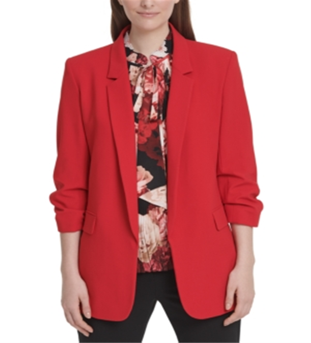 Blazer feminino DKNY com manga franzida, vermelho, tamanho 0