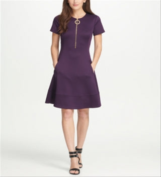 DKNY Women's Short Sleeve Above the Knee Dress Purple Size 14