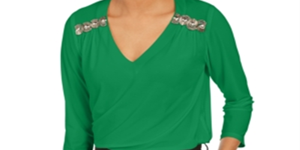 Blusa feminina com acabamento em miçangas da NY Collection, rosa, tamanho pequeno GG