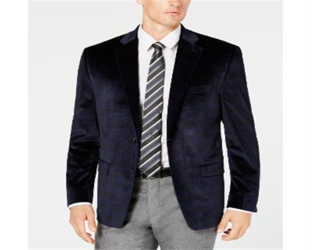 Ralph Lauren Masculino Classic Regular Fit UltraFlex Veludo Xadrez Casaco Esportivo Azul Tamanho 46