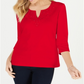 Camiseta feminina Karen Scott de algodão com acabamento em crochê, vermelha, tamanho pequeno