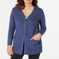 Karen Scott Cardigan Feminino com Botões Frontais e Pontos Mistos Azul Tamanho P