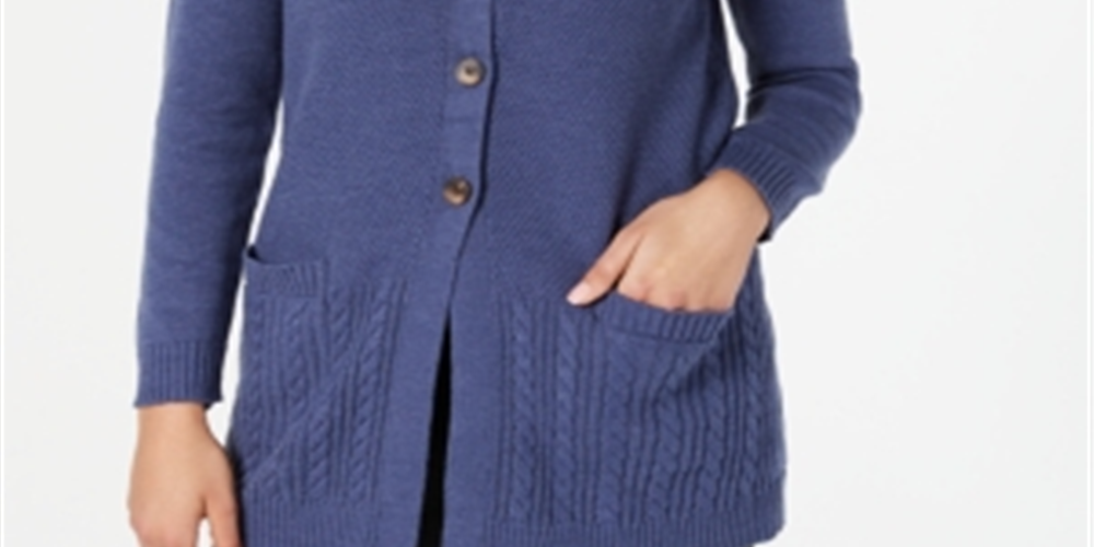 Karen Scott Cardigan Feminino com Botões Frontais e Pontos Mistos Azul Tamanho P