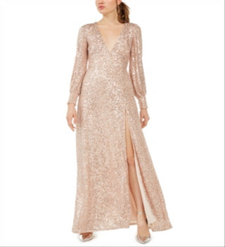 Vestido longo com fenda e lantejoulas esmeralda Sundae Junior, rosa, tamanho médio