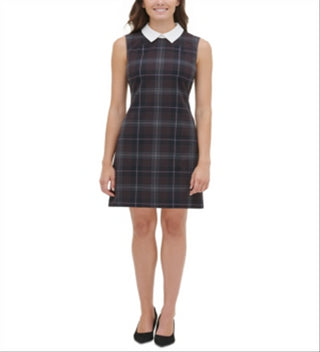 Vestido evasê Tommy Hilfiger feminino com gola contrastante, cinza, tamanho 14