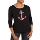 Karen Scott Top feminino com lantejoulas e âncora, preto, tamanho G
