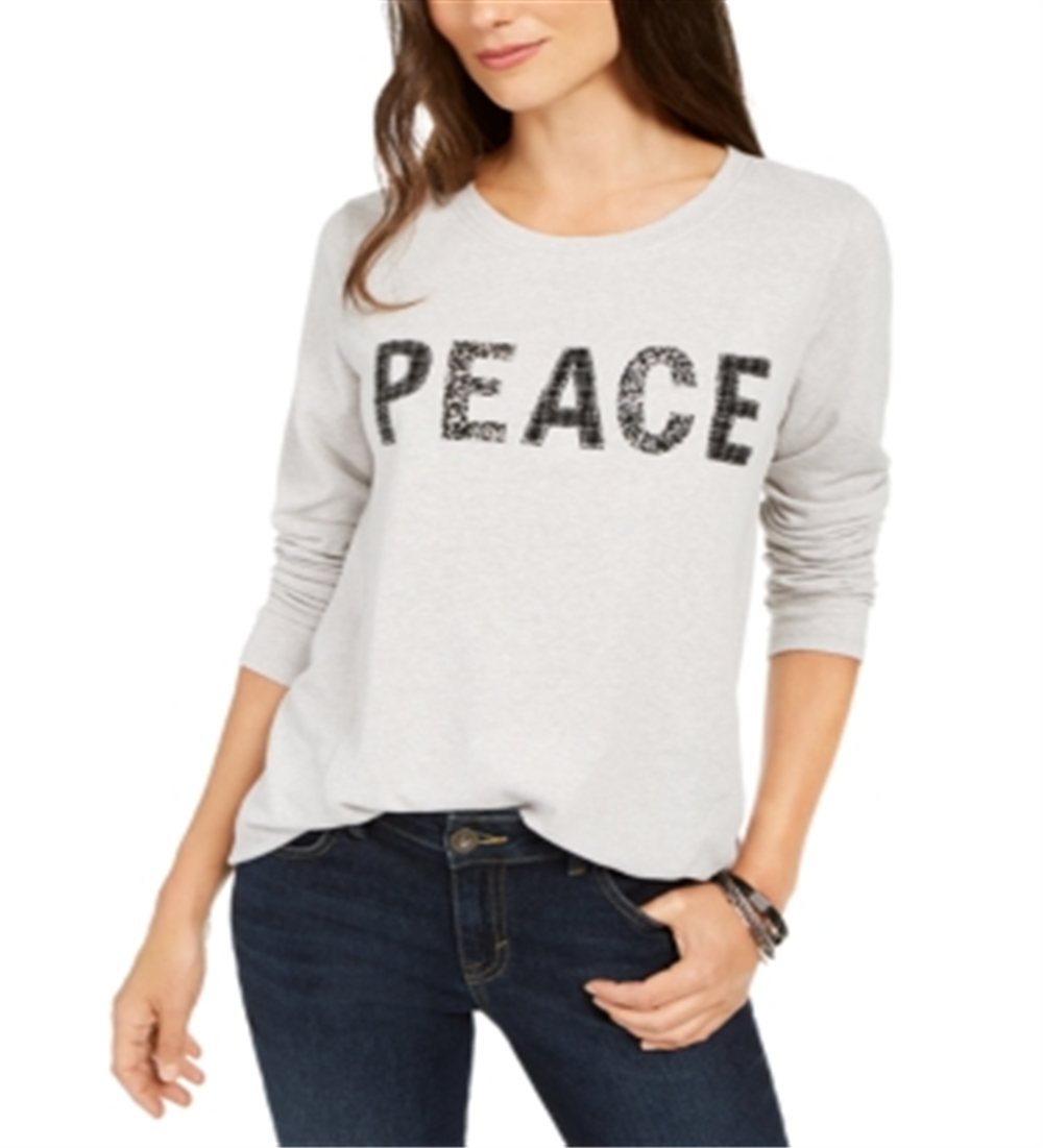 Moletom feminino com estampa Peace Graphic da Style &amp; Co, cinza, tamanho pequeno e pequeno
