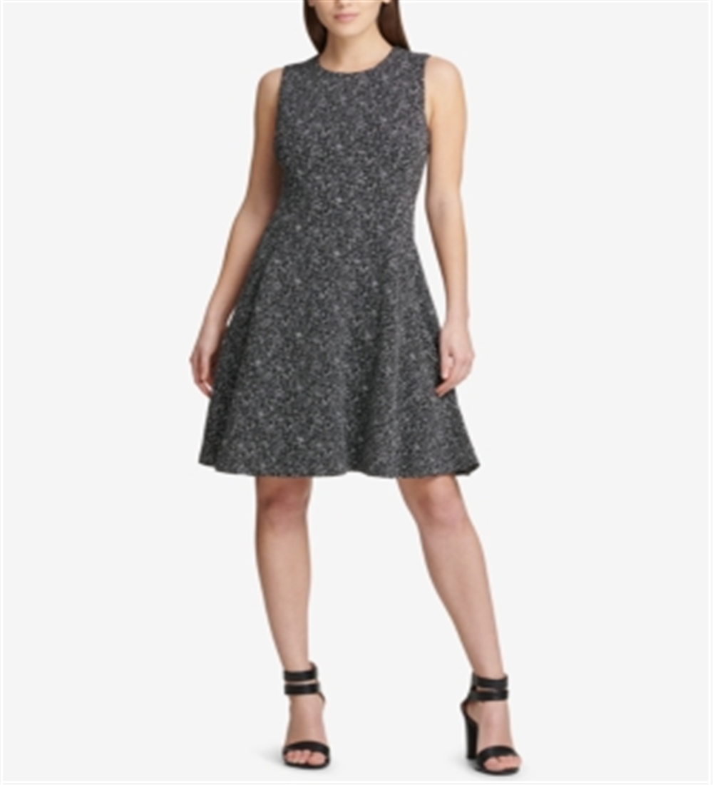 Vestido feminino DKNY com decote em v sem mangas e comprimento até o joelho, preto, tamanho 16