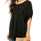 Blusa plissada com decote em v e manga bufante Free People para mulheres, preta, tamanho médio