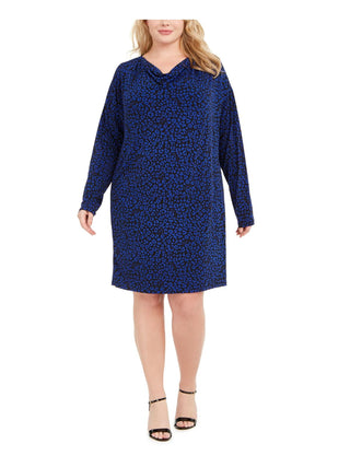 Vestido feminino plus size Michael Kors com estampa animal e decote careca, azul, tamanho 3X