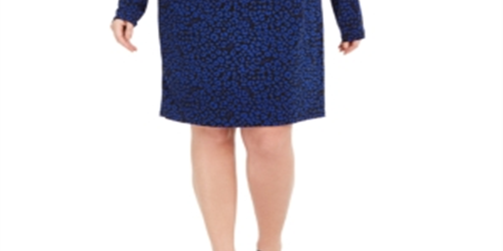 Vestido feminino plus size Michael Kors com estampa animal e decote careca, azul, tamanho 3X