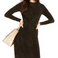Vestido justo acima do joelho feminino Michael Kors, manga longa, preto, tamanho médio
