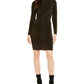 Vestido justo acima do joelho feminino Michael Kors, manga longa, preto, tamanho médio