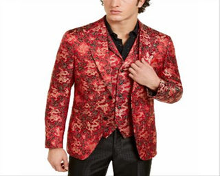 Blazer masculino Tallia curto Qipao Dragon Jacquard com lapela alta, vermelho, tamanho 40