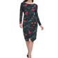 Vestido tubinho midi com decote canoa e manga comprida floral Tommy Hilfiger feminino, preto, tamanho 12