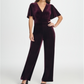 Macacão feminino DKNY com zíper e manga sino, decote em V, perna larga, roxo, tamanho 12