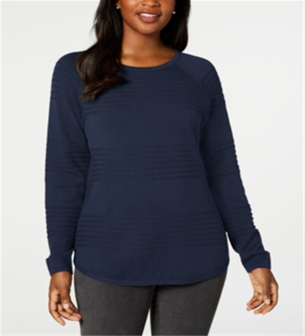 Karen Scott Suéter Feminino Texturizado Manga Longa Gola Redonda Azul Tamanho Pequeno Médio