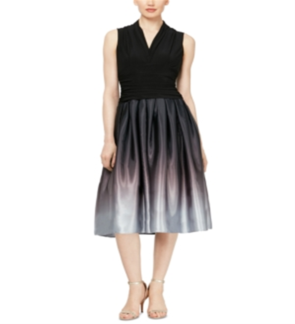 Vestido de coquetel feminino SL Fashions, sem mangas, com decote em V e abaixo do joelho, preto, tamanho 12