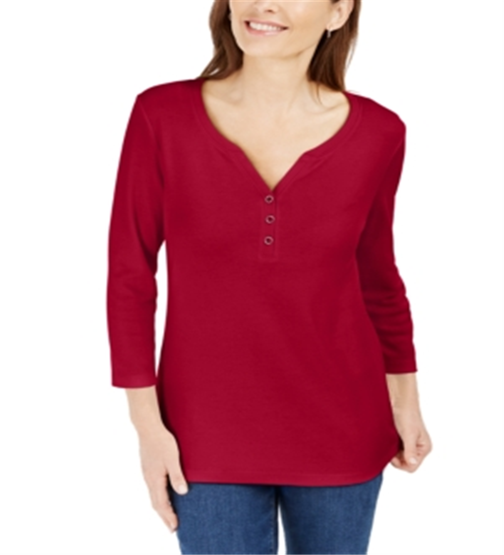 Camisa Henley Manga 3/4 Feminina Karen Scott Vermelha Tamanho Médio