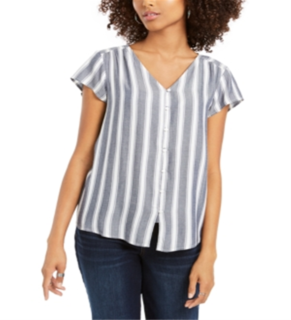 Blusa listrada com botões para mulheres Style &amp; Co, cinza, tamanho M