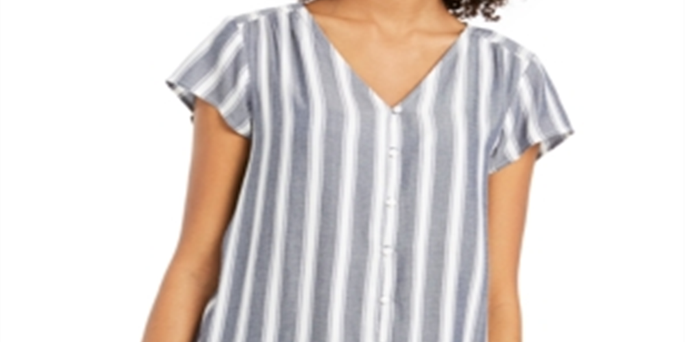 Blusa listrada com botões para mulheres Style &amp; Co, cinza, tamanho M