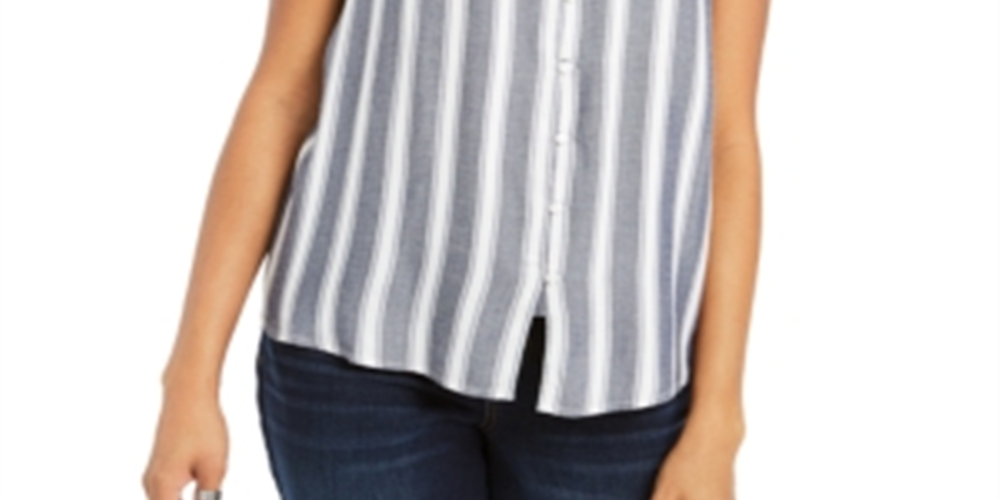 Blusa listrada com botões para mulheres Style &amp; Co, cinza, tamanho M
